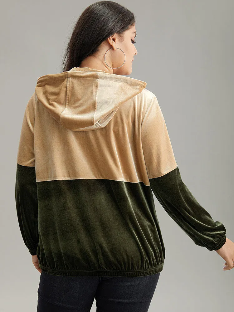 Velvet Contrast Hooded Slant Pocket Jacket sold by Bloomchic product image thumbnail 2