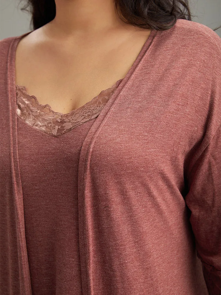 Solid Guipure Lace Pocket Open Front Loungewear sold by Bloomchic product image thumbnail 5