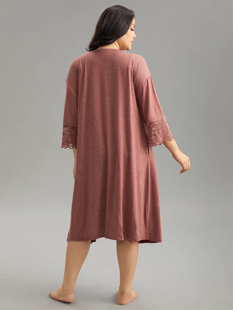 Solid Guipure Lace Pocket Open Front Loungewear sold by Bloomchic product image thumbnail 2