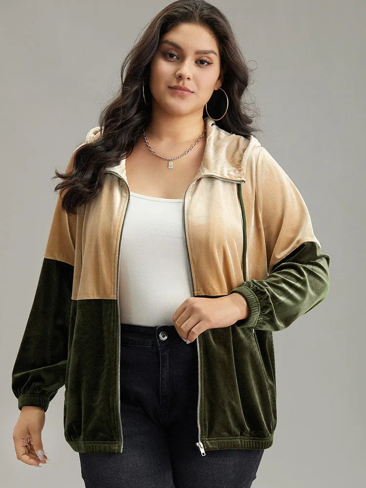 Velvet Contrast Hooded Slant Pocket Jacket sold by Bloomchic product image thumbnail 3