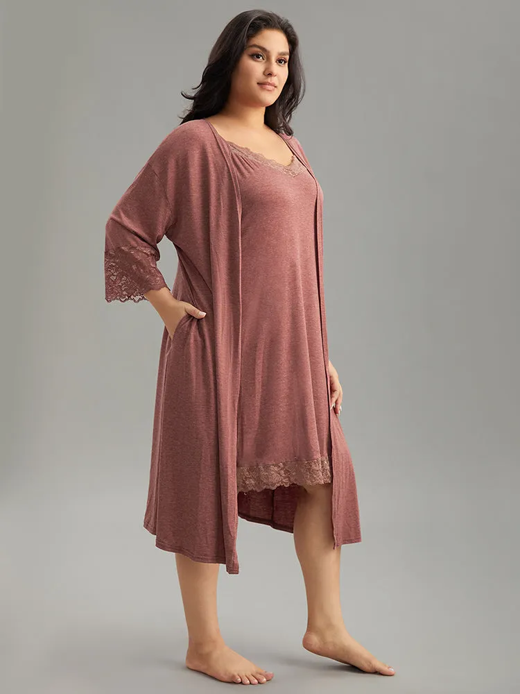 Solid Guipure Lace Pocket Open Front Loungewear sold by Bloomchic product image thumbnail 3