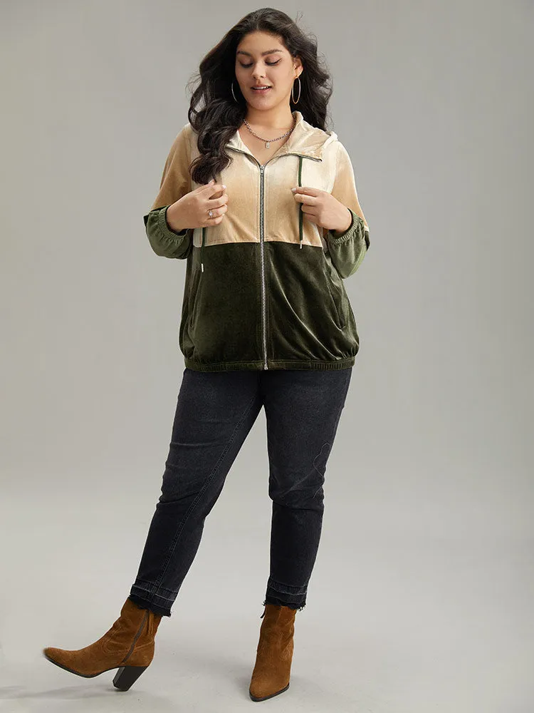 Velvet Contrast Hooded Slant Pocket Jacket sold by Bloomchic product image thumbnail 4