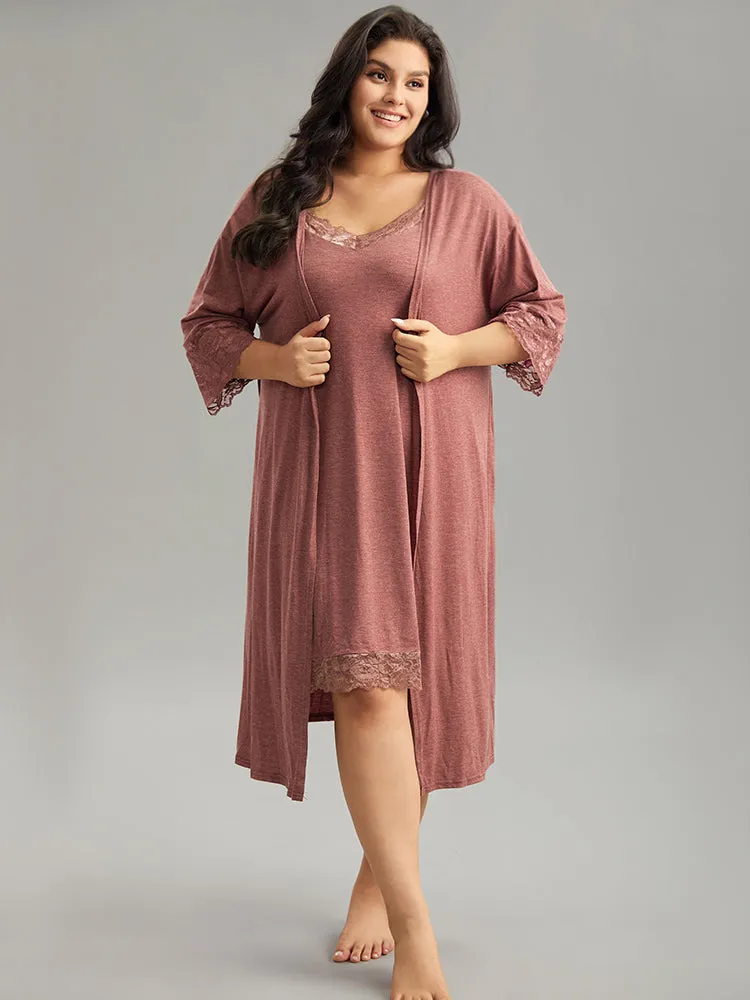 Solid Guipure Lace Pocket Open Front Loungewear sold by Bloomchic