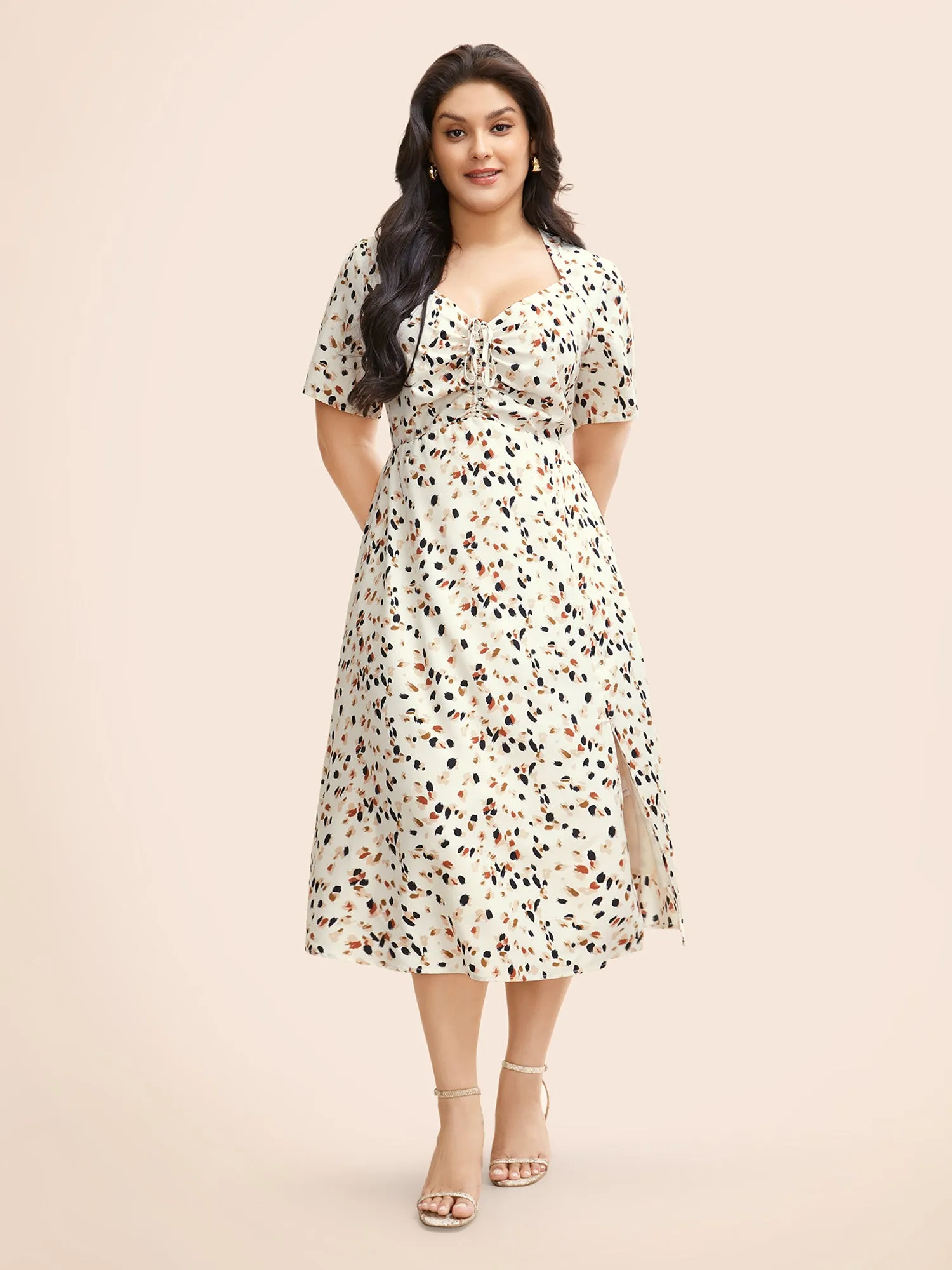 Heart Neckline Allover Print Drawstring Dress sold by Bloomchic product image thumbnail 2