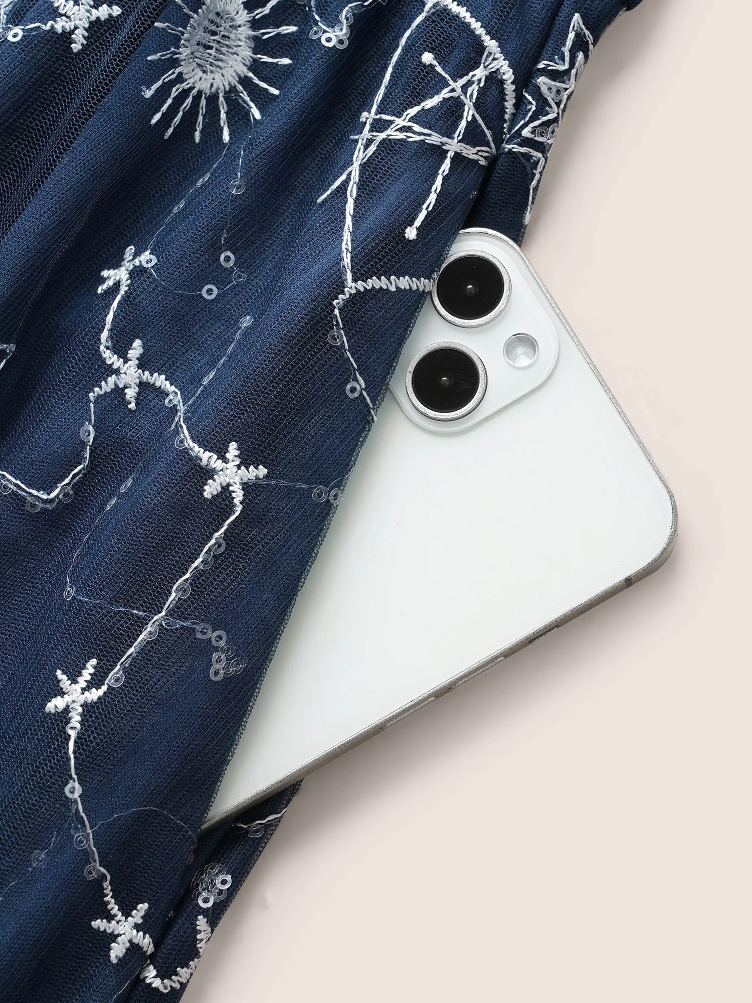 Star Embroidered Patchwork Mesh Pocket Skirt sold by Bloomchic product image thumbnail 5