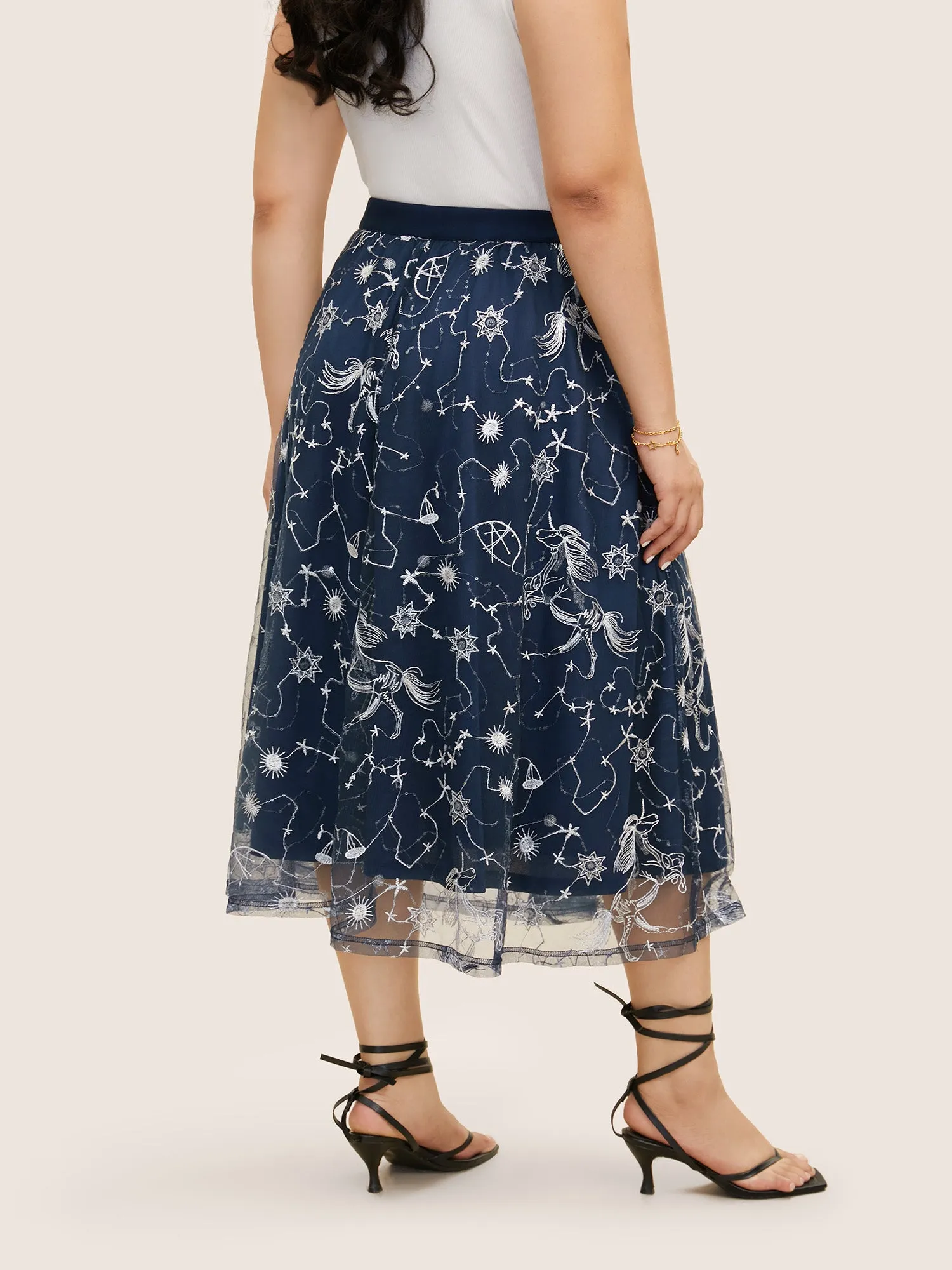 Star Embroidered Patchwork Mesh Pocket Skirt sold by Bloomchic product image thumbnail 3