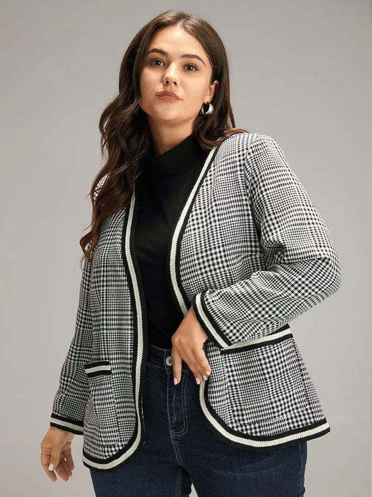 Gingham Contrast Webbing Pocket Blazer sold by Bloomchic