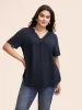 Solid V Neck Woven Ribbon Blouse sold by Bloomchic