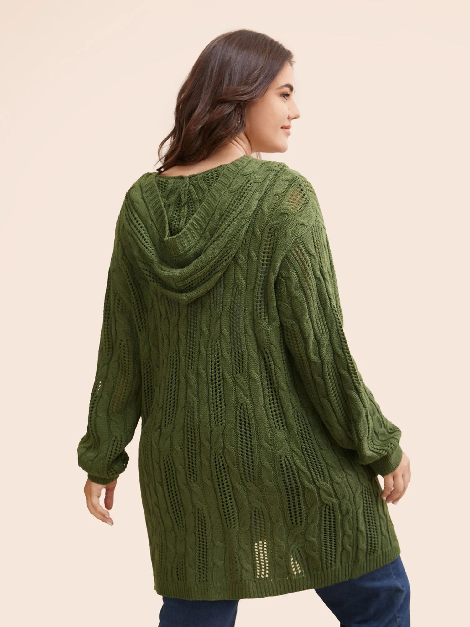 Hooded Cable Knit Open Front Cardigan sold by Bloomchic product image thumbnail 2