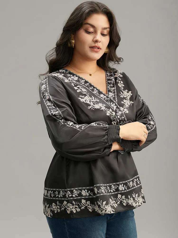 Boho Print Shirred Lantern Sleeve Blouse sold by Bloomchic product image thumbnail 3