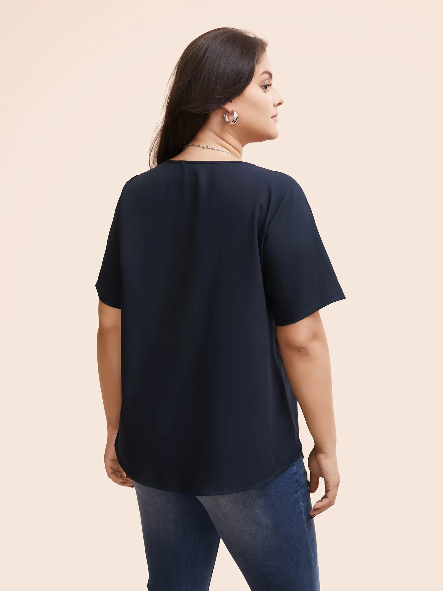 Solid V Neck Woven Ribbon Blouse sold by Bloomchic product image thumbnail 4