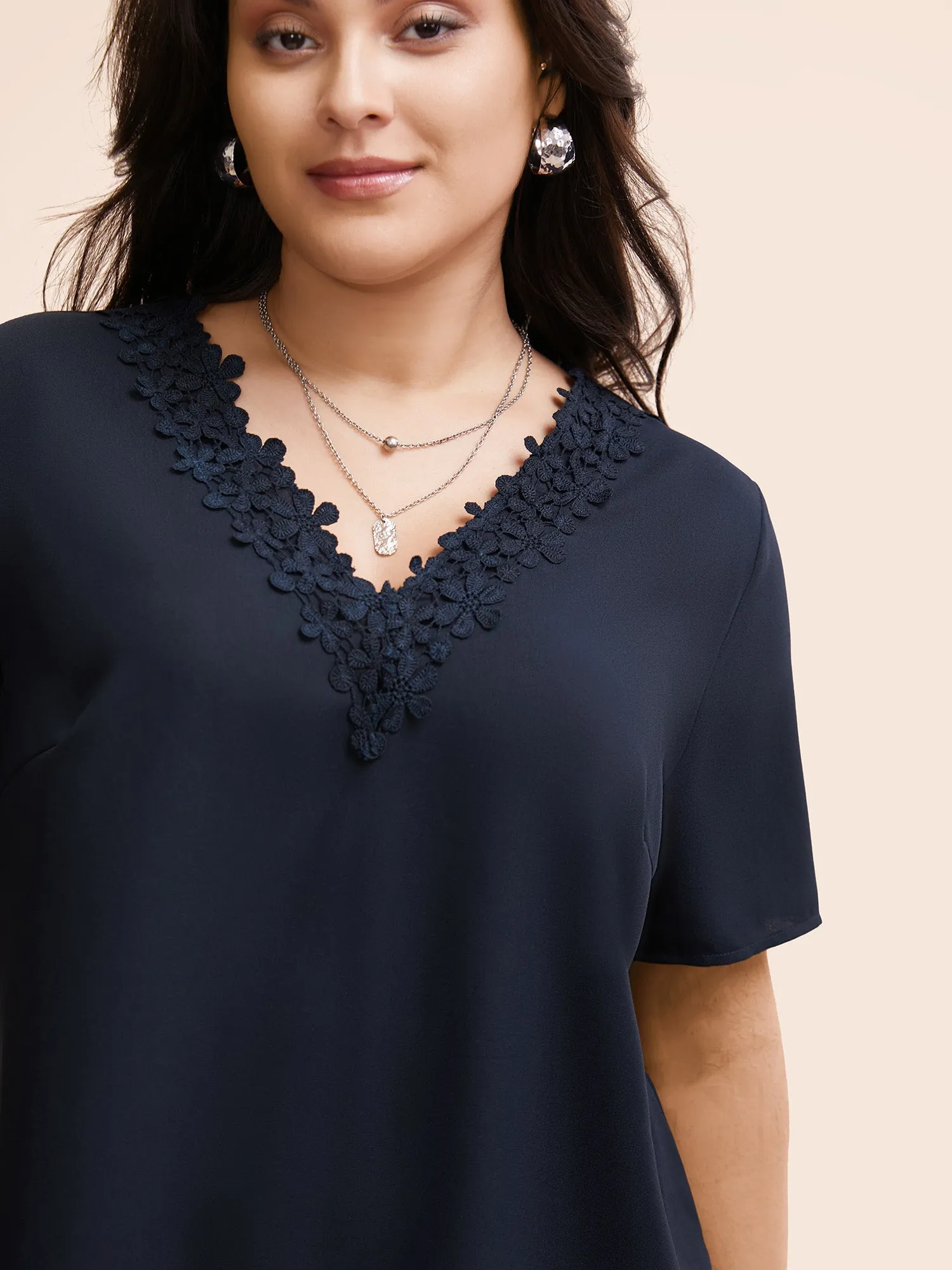 Solid V Neck Woven Ribbon Blouse sold by Bloomchic product image thumbnail 3