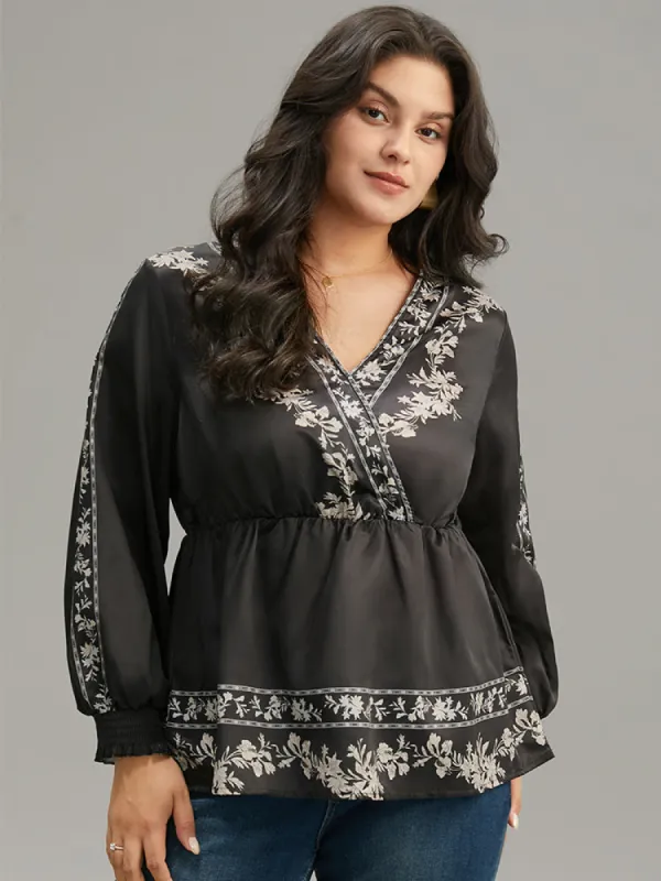 Boho Print Shirred Lantern Sleeve Blouse sold by Bloomchic