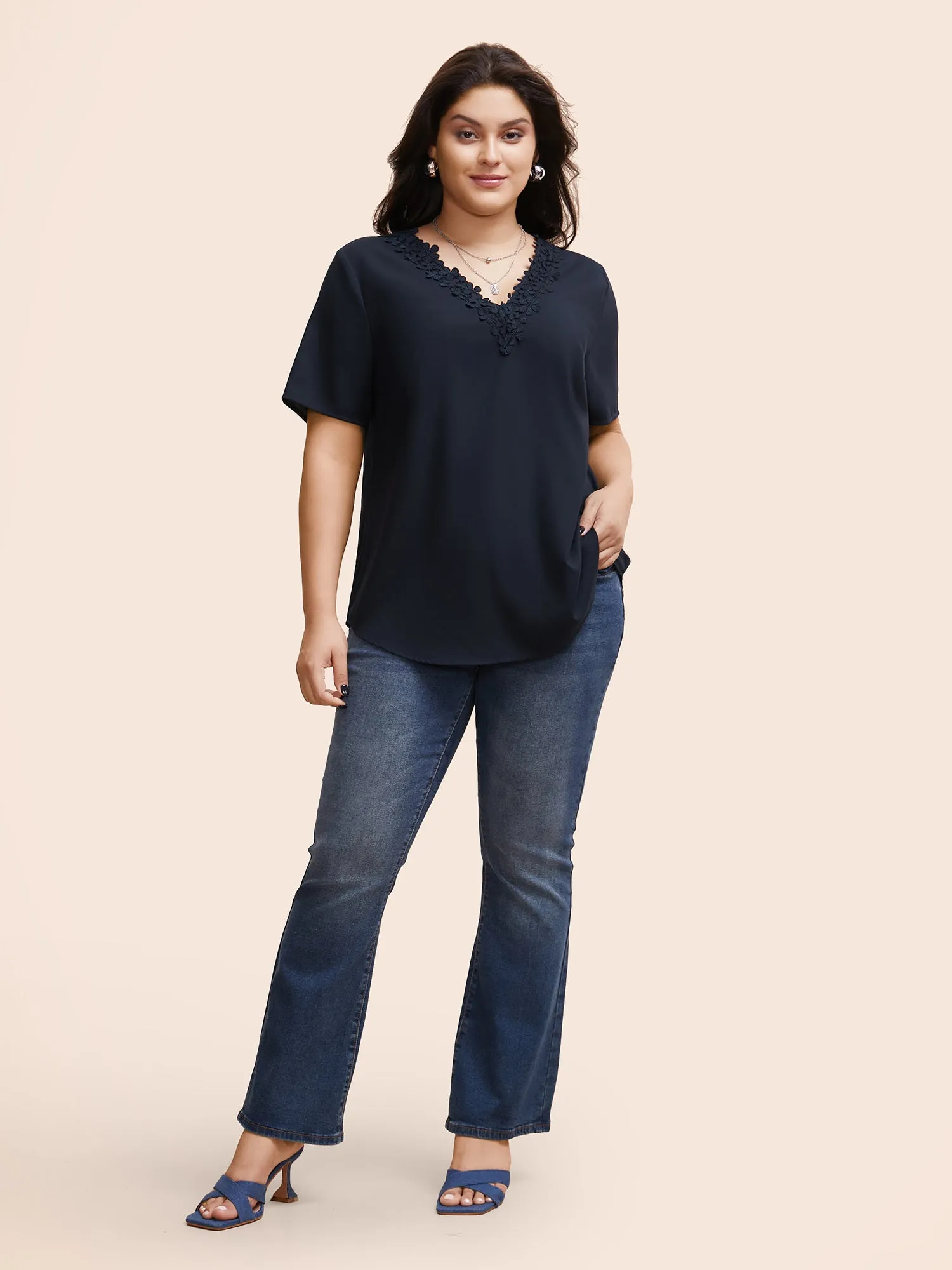 Solid V Neck Woven Ribbon Blouse sold by Bloomchic product image thumbnail 2