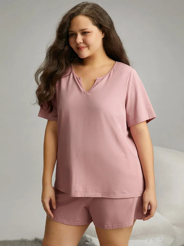 Solid Cotton Notched Sleep Top sold by Bloomchic