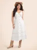 Hollow Front Button Detail Flare Maxi Dress sold by Bloomchic