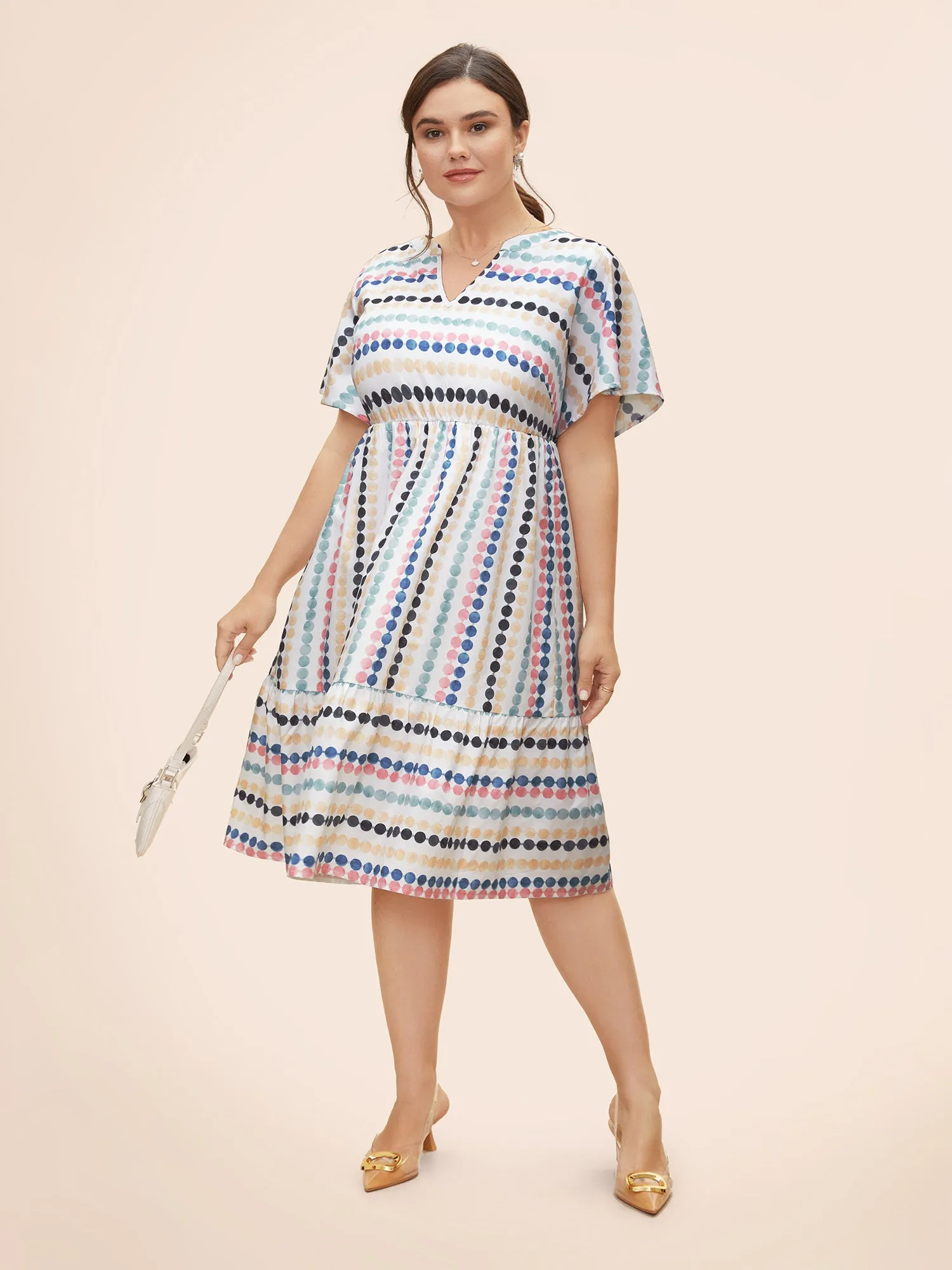 Dot Print Elastic Waist Split Neck Midi Dress sold by Bloomchic product image thumbnail 4