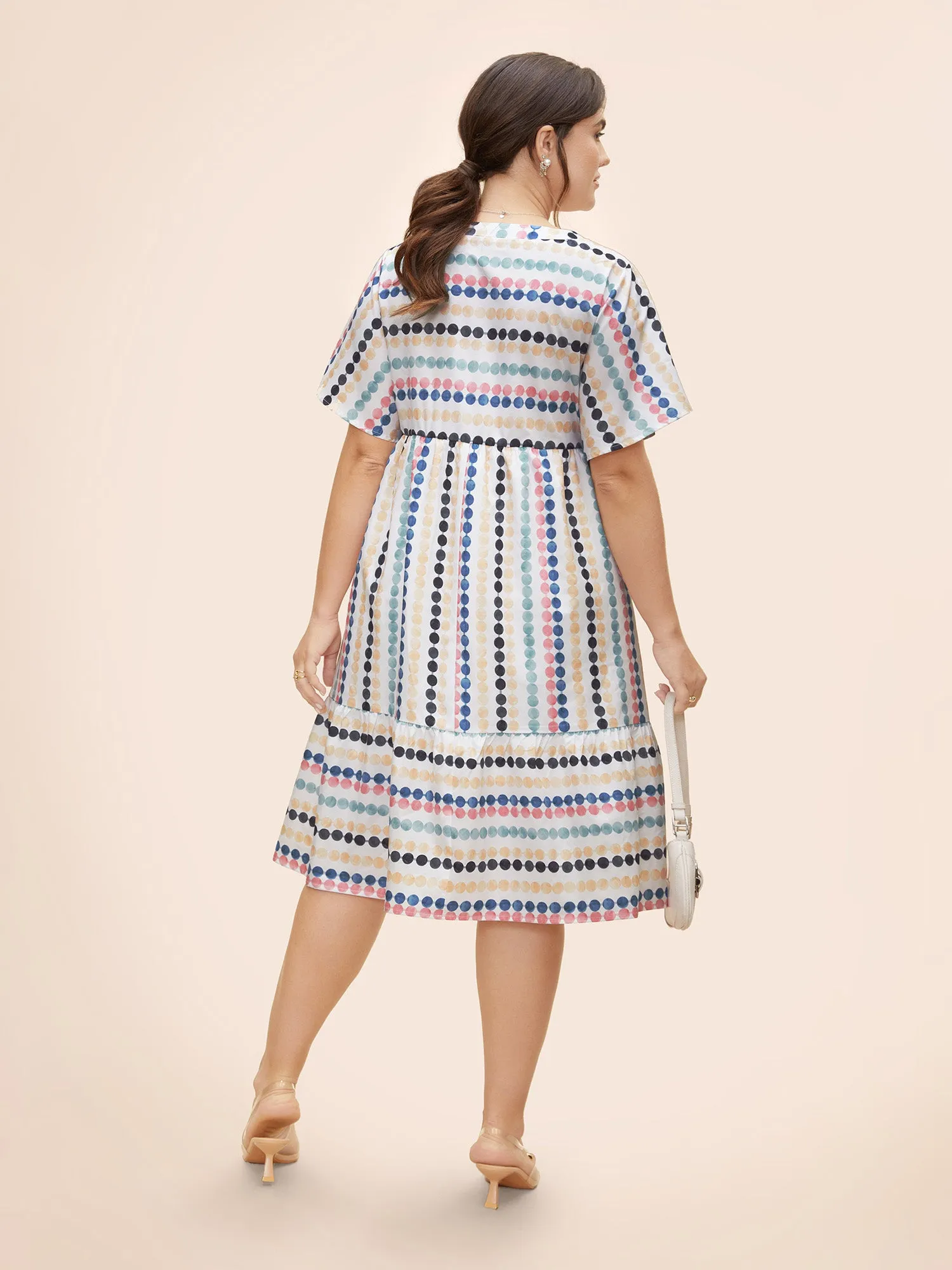 Dot Print Elastic Waist Split Neck Midi Dress sold by Bloomchic product image thumbnail 5