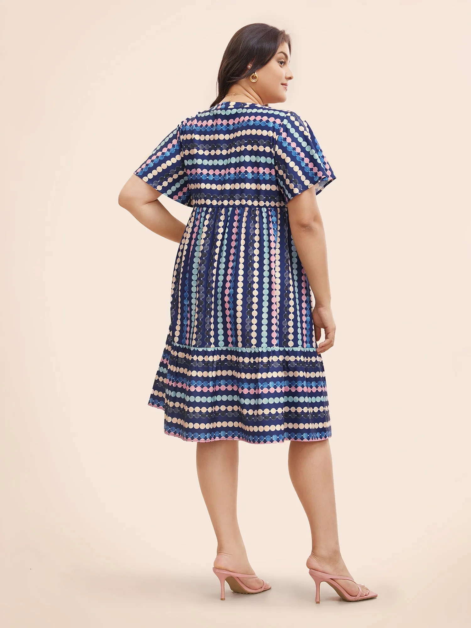 Dot Print Elastic Waist Split Neck Midi Dress sold by Bloomchic product image thumbnail 2