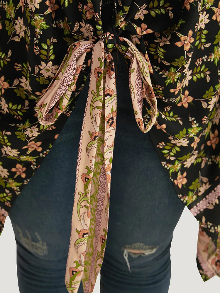 Floral Print Bowknot Front Batwing Sleeve Kimono sold by Bloomchic product image thumbnail 5