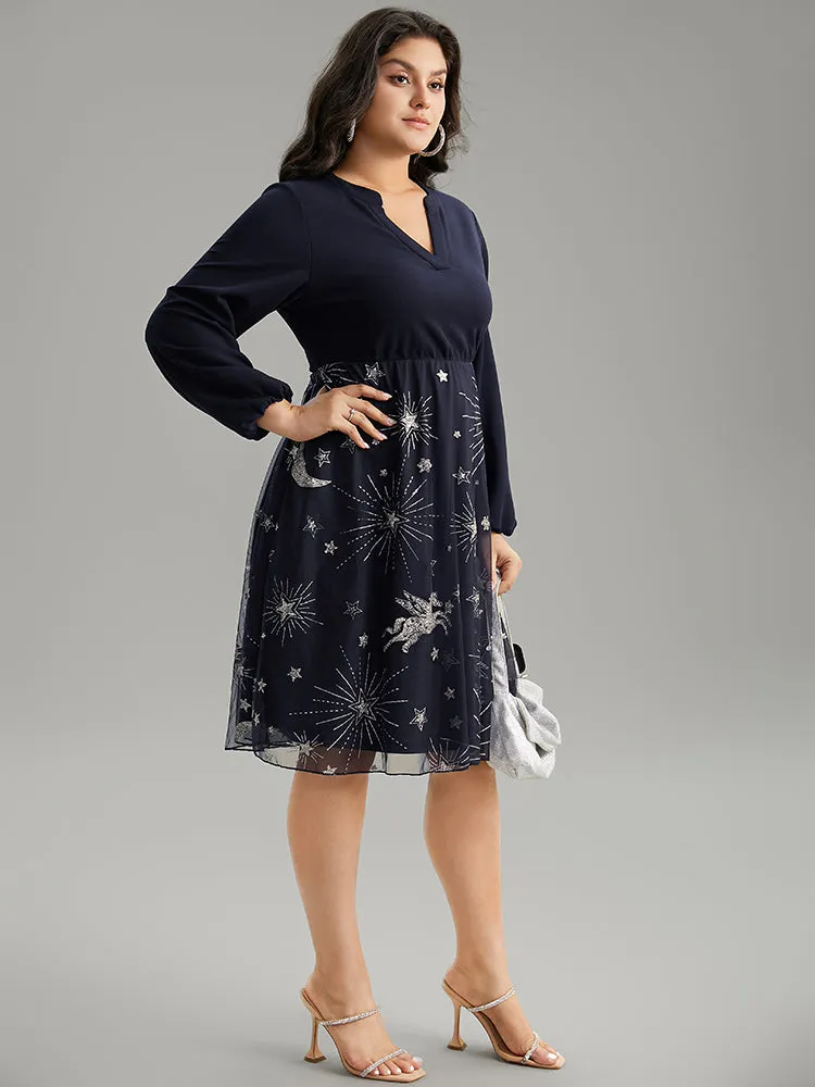 Star Glitter Mesh Patchwork Notched Dress sold by Bloomchic product image thumbnail 5