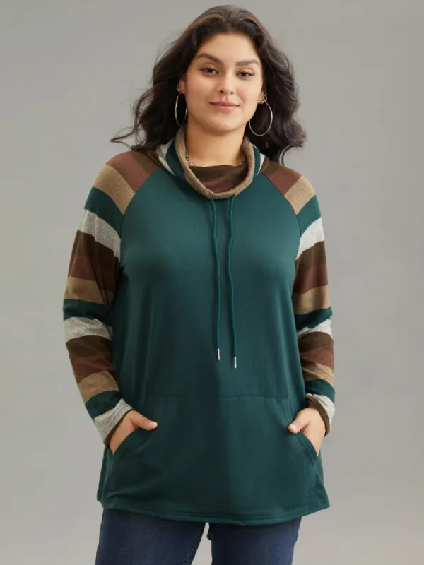 Mock Neck Colour Striped Drawstring Sweatshirt sold by Bloomchic