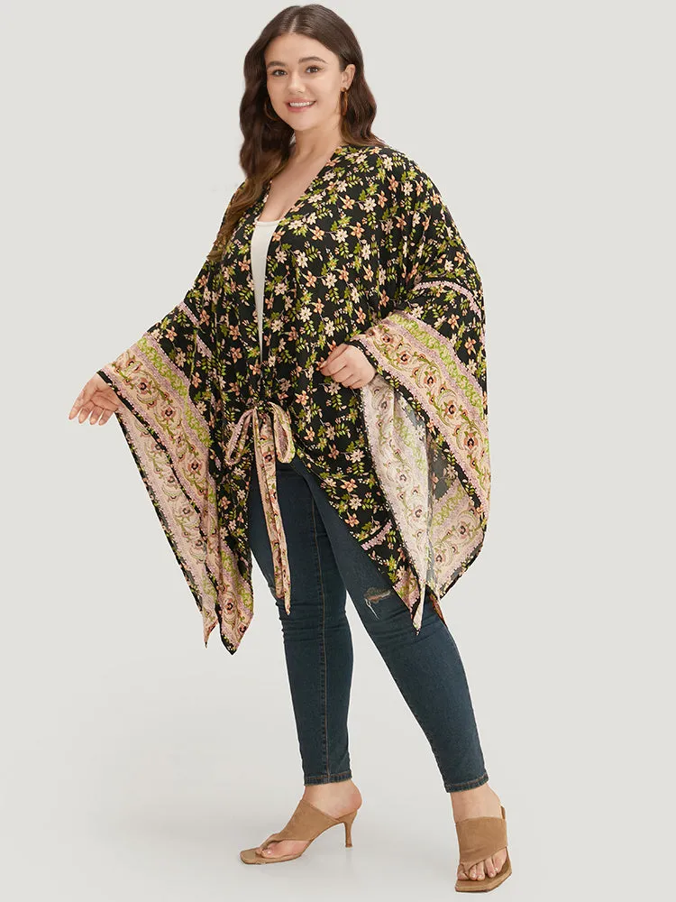 Floral Print Bowknot Front Batwing Sleeve Kimono sold by Bloomchic product image thumbnail 3