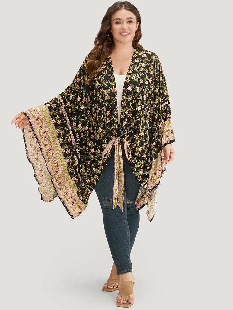 Floral Print Bowknot Front Batwing Sleeve Kimono sold by Bloomchic product image thumbnail 4