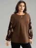 Velvet Floral Print Patchwork Contrast Sweatshirt sold by Bloomchic