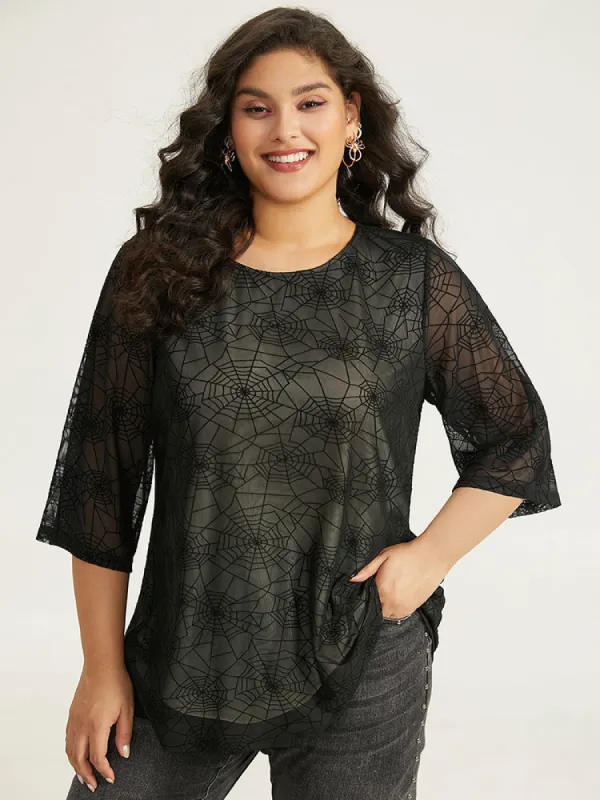 Halloween Spider Web Graphic Mesh T-shirt sold by Bloomchic