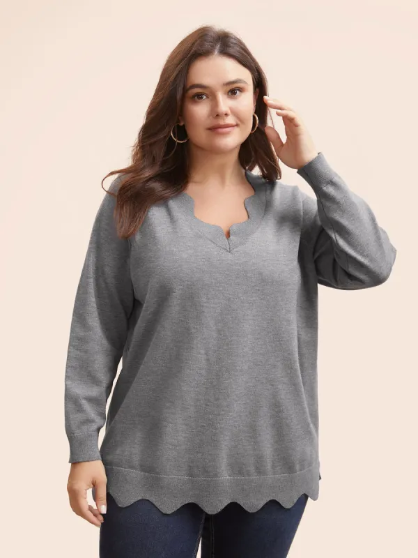 Supersoft Essentials Scalloped Trim Split Hem Pullover sold by Bloomchic