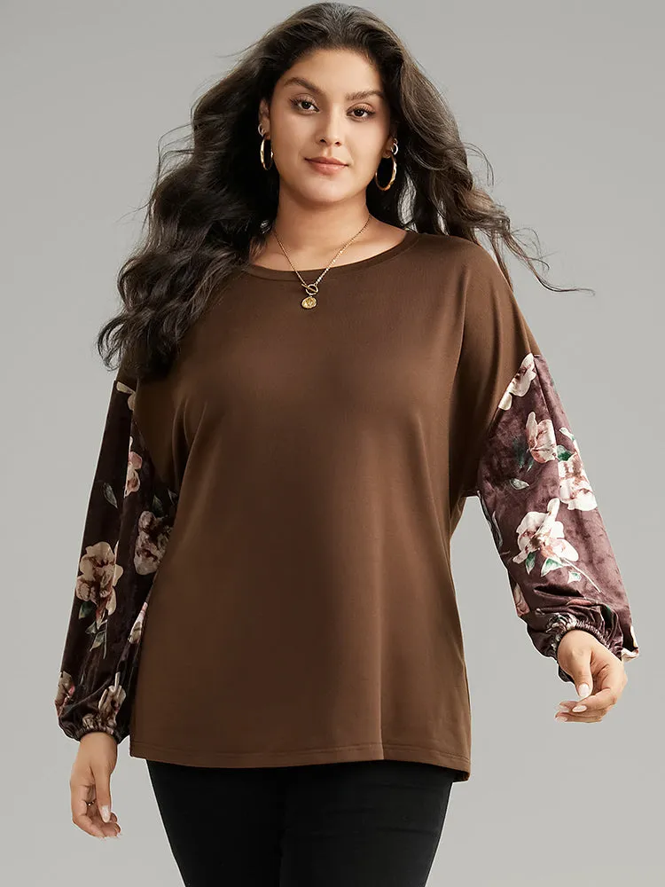 Velvet Floral Print Patchwork Contrast Sweatshirt sold by Bloomchic product image thumbnail 2