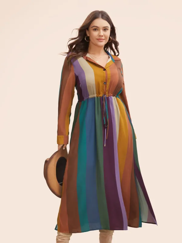 Colorblock Contrast Shirt Collar Drawstring Dress sold by Bloomchic