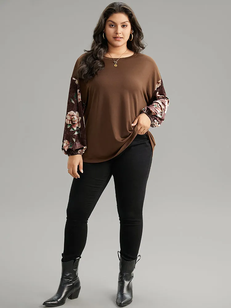 Velvet Floral Print Patchwork Contrast Sweatshirt sold by Bloomchic product image thumbnail 3