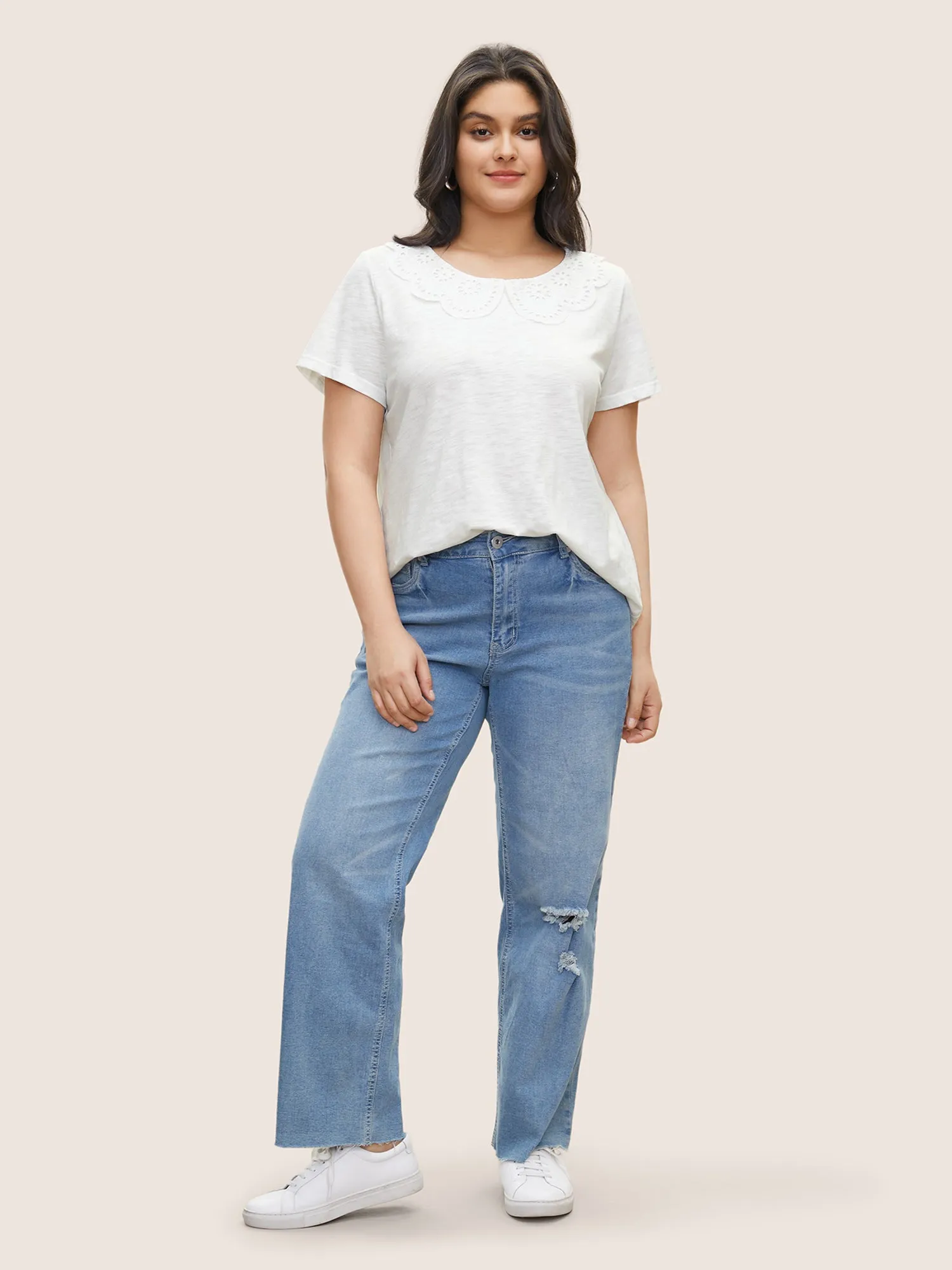 Solid Broderie Anglaise Peter Pan Collar T-shirt sold by Bloomchic product image thumbnail 3