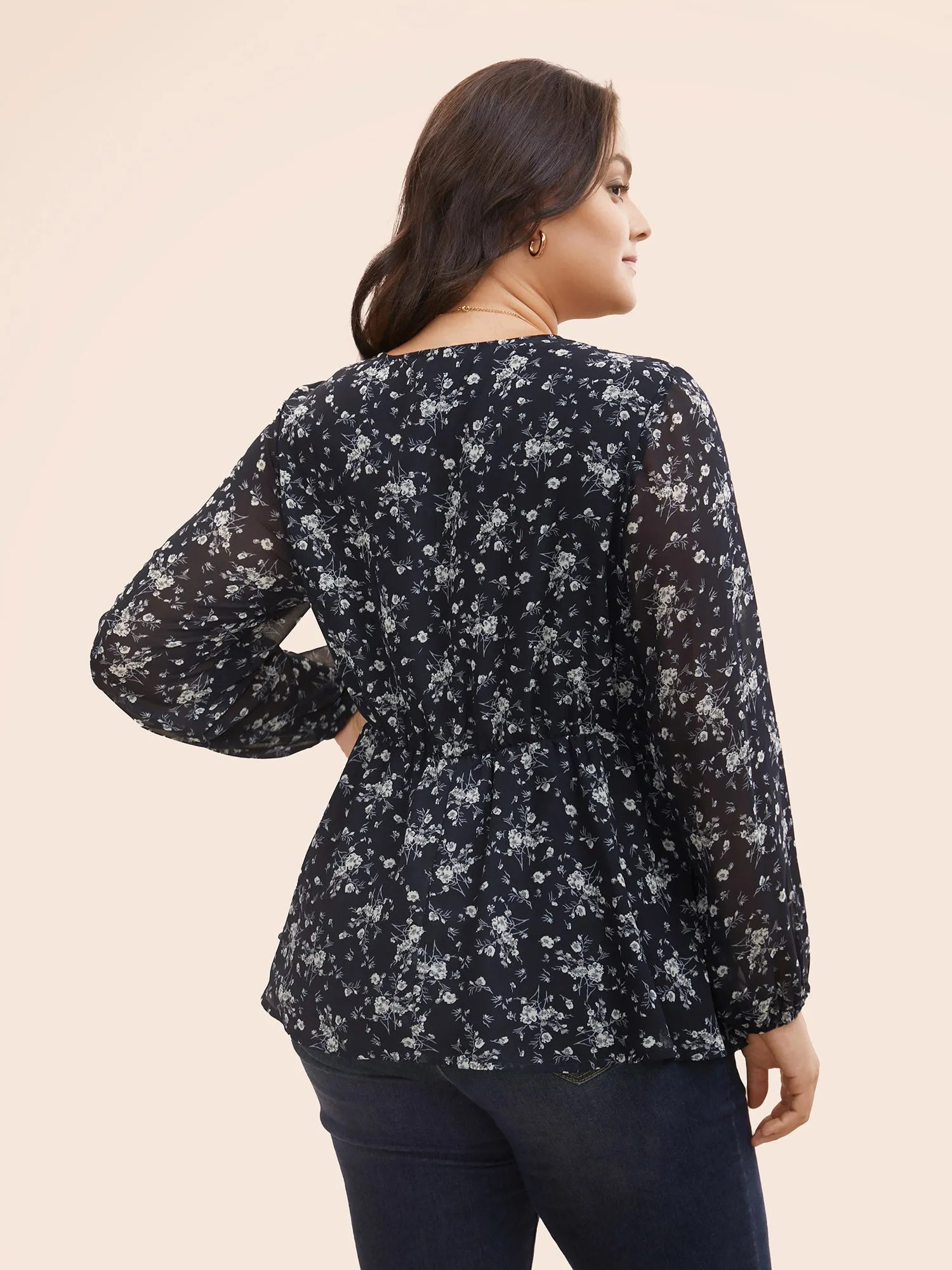 Floral Overlap Collar Lantern Sleeve Blouse sold by Bloomchic product image thumbnail 4