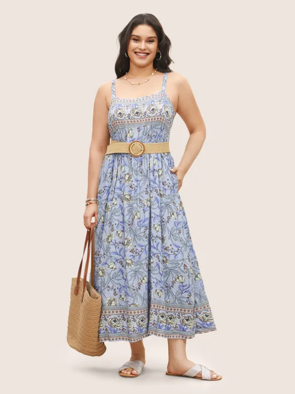 Floral Elastic Waist Adjustable Straps Cami Dress sold by Bloomchic