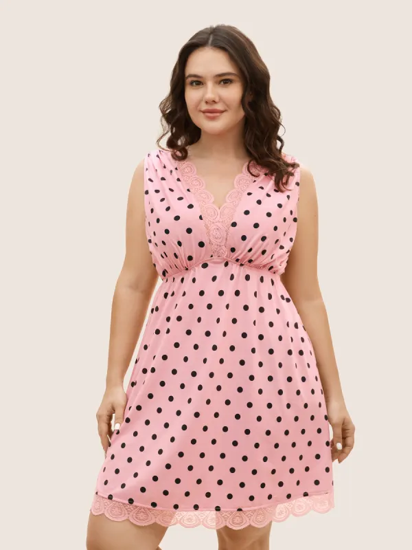 Polka Dot Crochet Lace Gathered Sleep Dress sold by Bloomchic