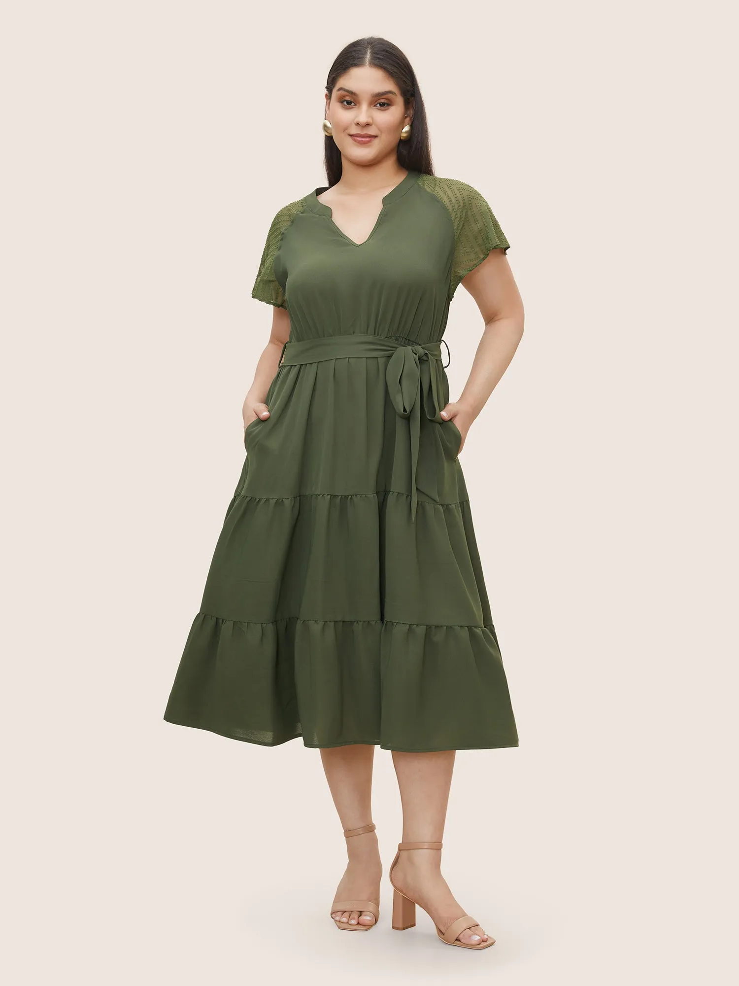 Texture Patchwork See Through Raglan Sleeve Dress sold by Bloomchic product image thumbnail 2