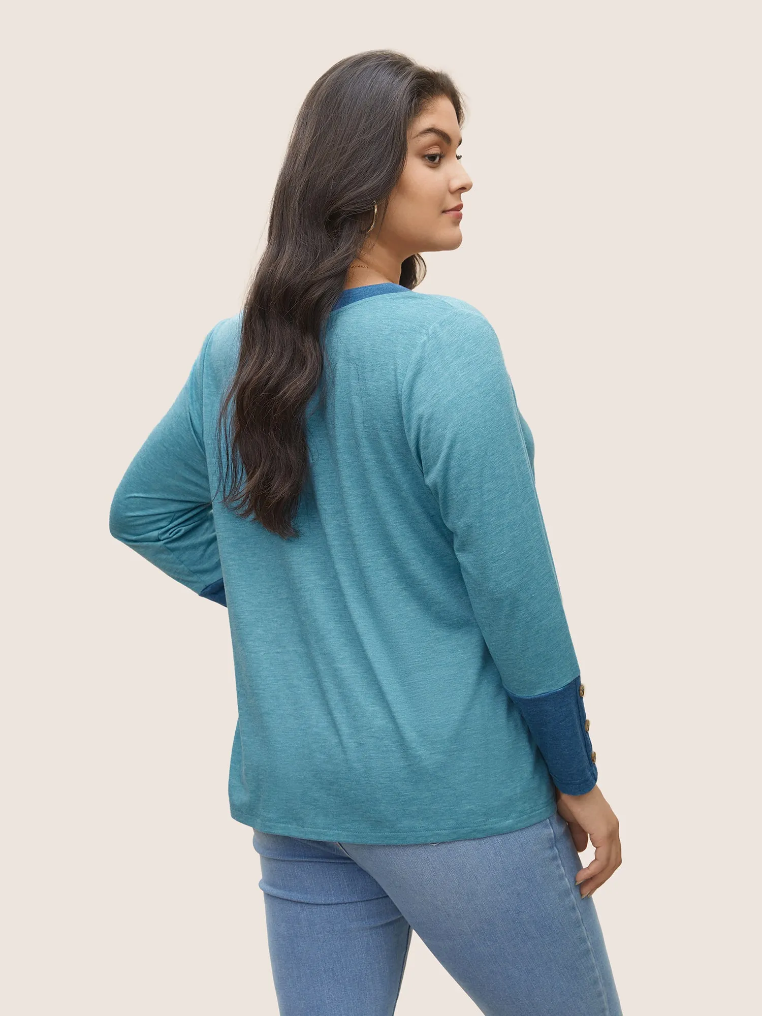 Contrast Patchwork Button Detail T-shirt sold by Bloomchic product image thumbnail 2