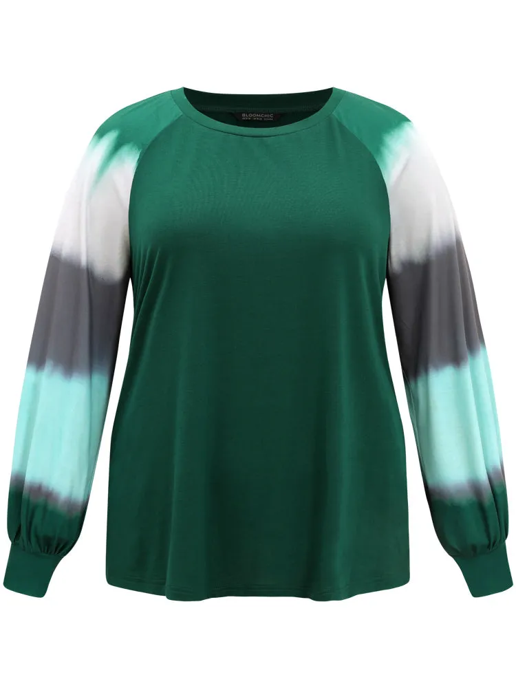 Tie Dye Contrast Round Neck Raglan Sleeve T-shirt sold by Bloomchic product image thumbnail 5