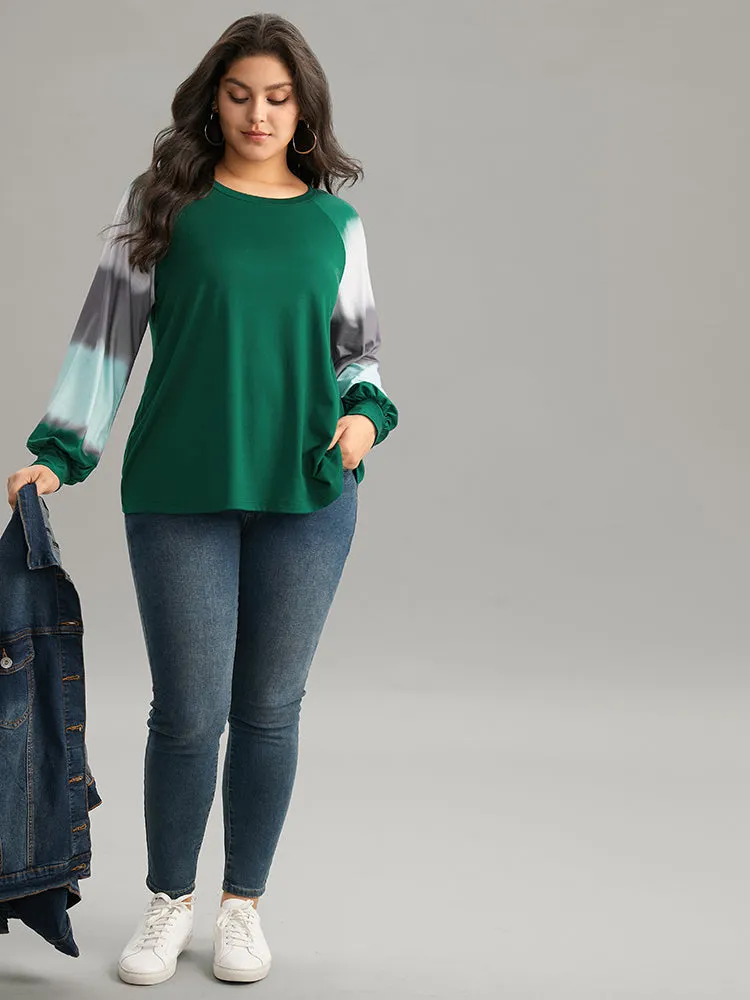 Tie Dye Contrast Round Neck Raglan Sleeve T-shirt sold by Bloomchic product image thumbnail 4