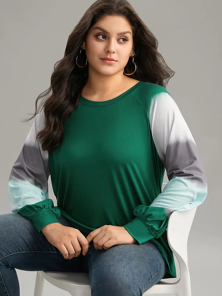 Tie Dye Contrast Round Neck Raglan Sleeve T-shirt sold by Bloomchic product image thumbnail 3