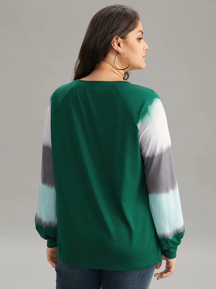 Tie Dye Contrast Round Neck Raglan Sleeve T-shirt sold by Bloomchic product image thumbnail 2