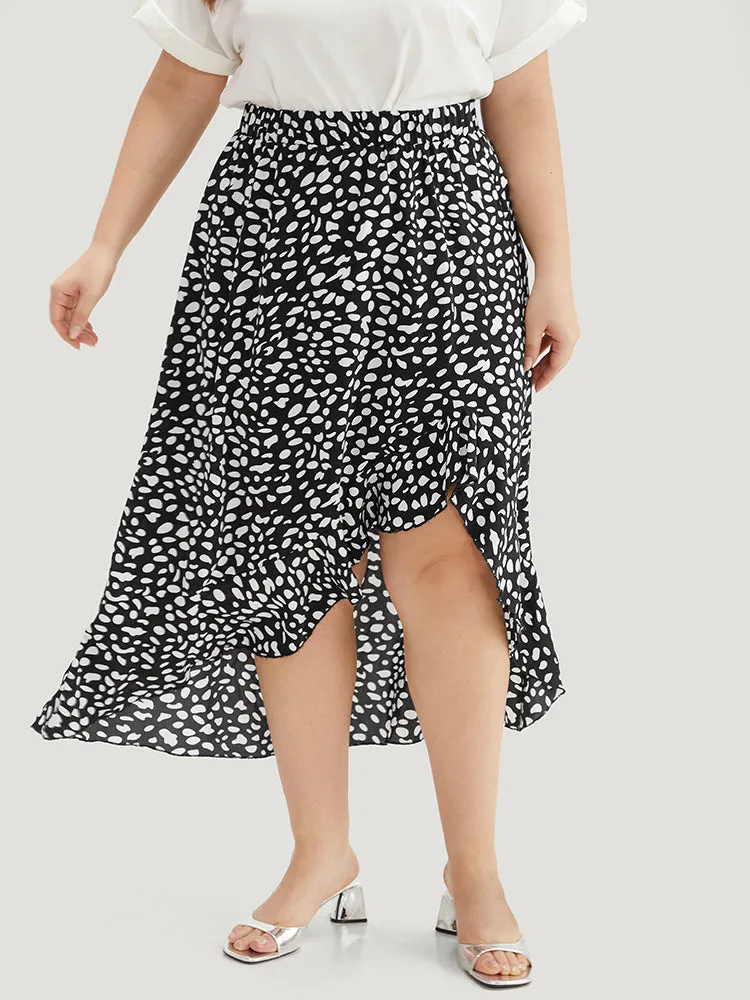 Leopard Elastic Waist Ruffles Asymmetrical Hem Skirt sold by Bloomchic