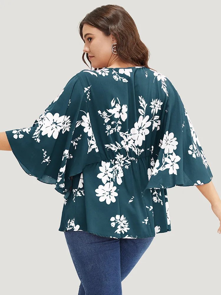 Floral Printed Plicated Detail Flutter Sleeve Blouse sold by Bloomchic product image thumbnail 4