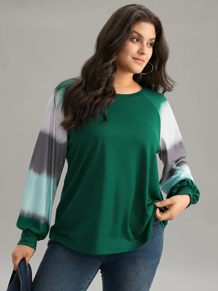 Tie Dye Contrast Round Neck Raglan Sleeve T-shirt sold by Bloomchic