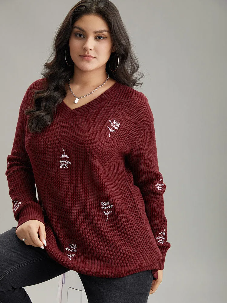 Plants Embroidered Plisse Elastic Cuffs Pullover sold by Bloomchic