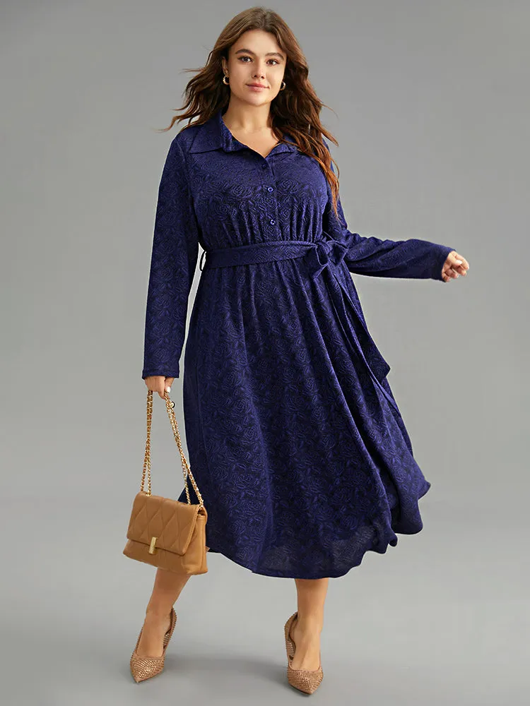Graphic Jacquard Shirt Collar Belted Dress sold by Bloomchic product image thumbnail 2