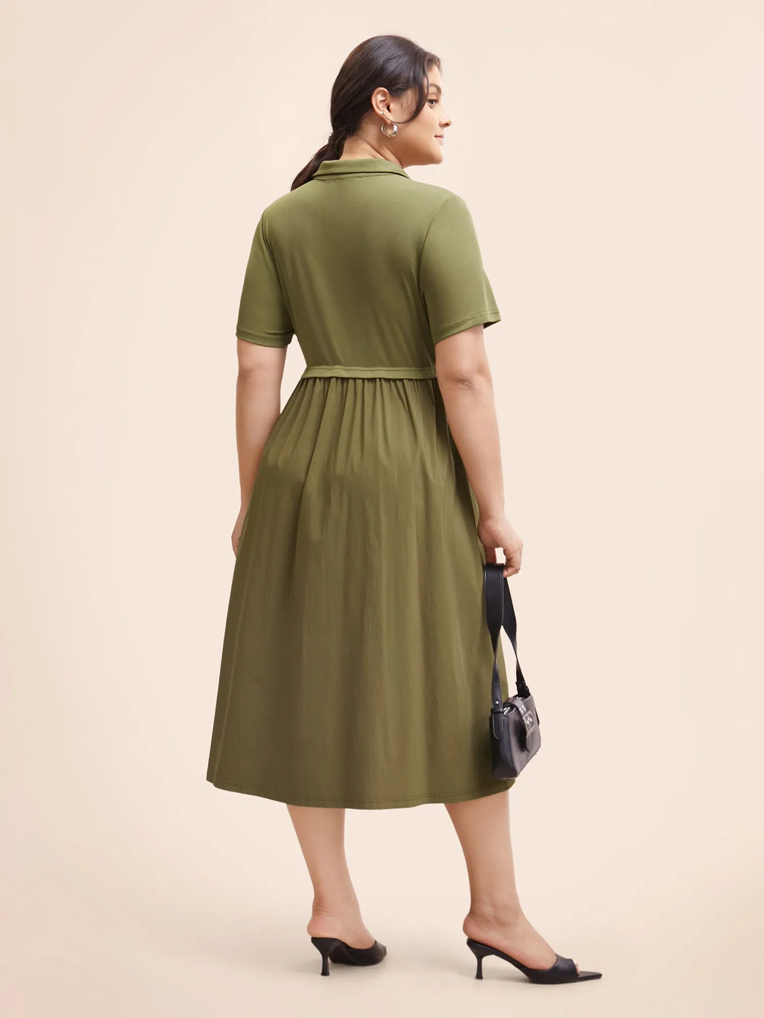 Stretch Woven Waist-Cinching Midi Dress sold by Bloomchic product image thumbnail 4